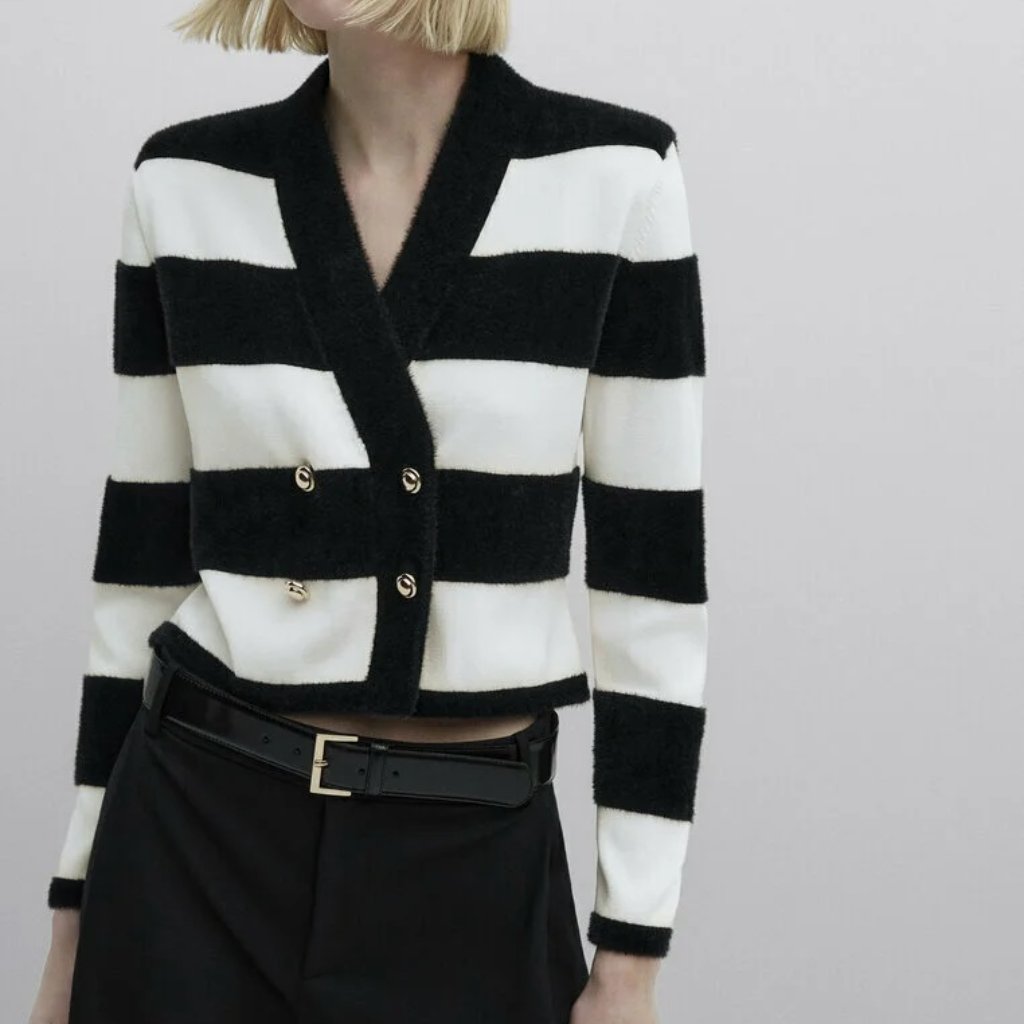 Massimo Dutti ! Crossover Striped Cardigan With Buttons